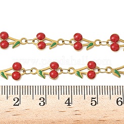304 Stainless Steel Enamel Red Cherry Link Chain Necklaces for Women&nbsp;NJEW-K249-23P