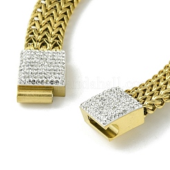 304 Stainless Steel Mesh Chain Bracelet with Cubic Zirconia Rectangle Magnetic Clasps&nbsp;BJEW-Q775-07G
