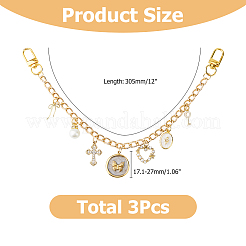 3Pcs Alloy Key Bowknot & Brass Micro Pave Cubic Zirconia Heart Pendant 304 Stainless Steel Bag Decorative Chains&nbsp;HJEW-HS00106