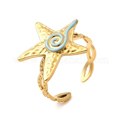 Ocean Theme 304 Stainless Steel & Enamel Cuff Rings for Women&nbsp;RJEW-F192-01A-G