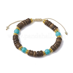 8mm Round Dyed Synthetic Turquoise & Natural Coconut Adjustable Braided Beads Bracelets for Women&nbsp;BJEW-JB10762