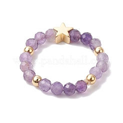 Round Natural Apatite & Green Aventurine & Amethyst & Moss Agate Beads Stretch Rings for Women&nbsp;RJEW-JR00714-02