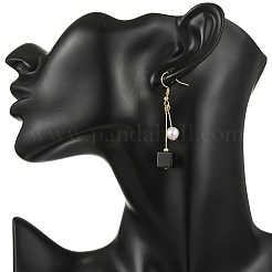 Natural Banded Agate(Dyed & Heated) & 304 Stainless Steel and Natural Cultured Freshwater Pearl Dangle Earrings&nbsp;EJEW-JE07108