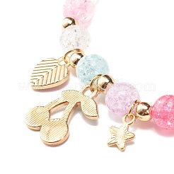 Candy Color Round Beaded Stretch Bracelet with Heart Cherry Charm for Women&nbsp;BJEW-JB07636-01