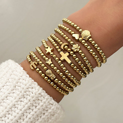 Round CCB Plastic & Alloy Beaded Stretch Bracelets for Women&nbsp;WG68281-01