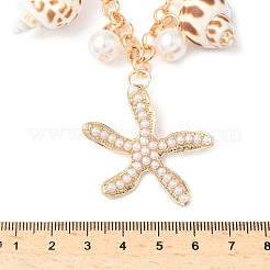 Summer Natural Shell & Plastic Pearl & Iron Starfish Alloy Double Layer Waist Belly Chains for Women&nbsp;AJEW-G067-02G