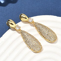 Teardrop Brass Micro Pave Cubic Zirconia Dangle Stud Earrings for Women&nbsp;EJEW-A132-04G