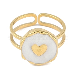 Ion Plating(IP) 304 Stainless Steel Enamel Flat Round with Heart Cuff Finger Rings&nbsp;X-RJEW-L107-073G-01