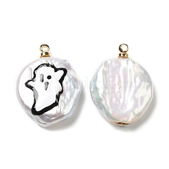 Baroque Style Natural Keshi Pearl Pendants with Enamel&nbsp;PEAR-G013-02G