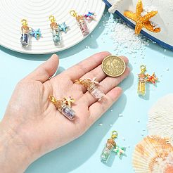7Pcs 7 Colors Glass Wishing Bottle & Gemstone Chip & Synthetic Turquoise Starfish Pendant Decorations&nbsp;HJEW-FS00112
