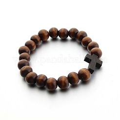 Wood Cross & Round Beaded Stretch Bracelets for Men&nbsp;FS-WG25A82-02