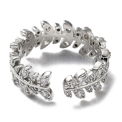 Brass Micro Pave Clear Cubic Zirconia Open Cuff Rings for Women&nbsp;LS-RJEW-G296-02P