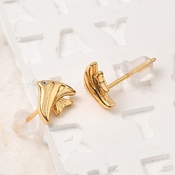 Brass Micro Pave Clear Cubic Zirconia Stud Earrings&nbsp;EJEW-C158-13B-G