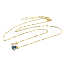 Brass Pave Cubic Zirconia Rectangle & Teardrop Pendant Cable Chain Necklaces&nbsp;KK-CBAB173-05G-04