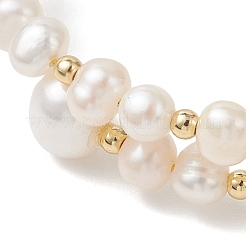 Natural Cultured Freshwater Pearl & Brass Beaded Bangles for Women&nbsp;BJEW-JB13342