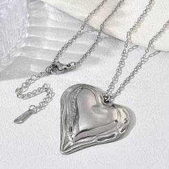 Valentine's Day 304 Stainless Steel Textured Pendant Necklaces&nbsp;SA-CBA5A8D-06P