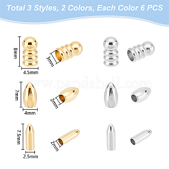 36Pcs 6 Style 201 & 304 Stainless Steel Cord End&nbsp;STAS-UN0052-71