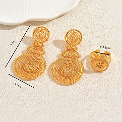 Vintage Alloy Hollow Flat Round Stud Earrings & Cuff Rings Sets for Women&nbsp;GP8127