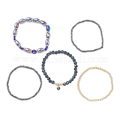 5Pcs 5 Style Glass & Lampwork Evil Eye Stretch Bracelets Set&nbsp;BJEW-JB09619-01