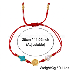 Religion Dyed Synthetic Turquoise Cross and Imitation Pearl Braided Bead Bracelets&nbsp;KV1006