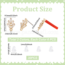 12Pcs 2 Colors Brass Cubic Zirconia Ear Studs&nbsp;MAK-UN0001-71