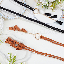 2Pcs 2 Colors Bohemian Imitation Leather Tassel with Alloy Ring Waist Chain Belts for Women&nbsp;AJEW-CL0005-22B