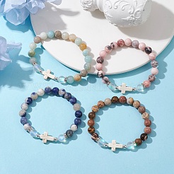 Cross Natural & Synthetic Mixed Gemstone Beaded Stretch Bracelets for Women&nbsp;BJEW-JB10165