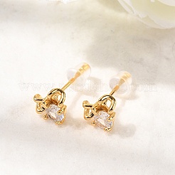 Brass Micro Pave Clear Cubic Zirconia Stud Earring&nbsp;EJEW-C158-15A-G