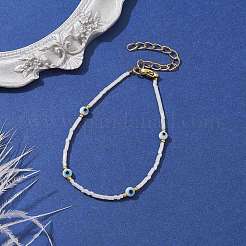 Evil Eye Lampwork & Glass Seed Beaded Bracelet with Real 18K Gold Plated 304 Stainless Steel Clasps&nbsp;BJEW-JB09998-05