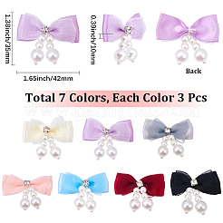 21Pcs 7 Colors Polyester with Imitation Pearl & Rhinestones Bowknot Ornament Accessories&nbsp;DIY-SC0003-50
