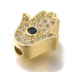 Hamsa Hand Rack Plating Brass Micro Pave Cubic Zirconia Beads&nbsp;KK-U019-11G