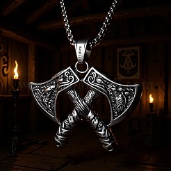 Vintage Alloy Double Viking Axe Pendant Necklaces for Men&nbsp;WGA7599-01