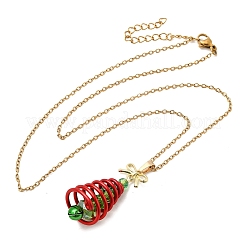 Aluminum & Green Glass Christmas Tree Pendant 304 Stainless Steel Cable Chain Necklaces&nbsp;NJEW-JN05425