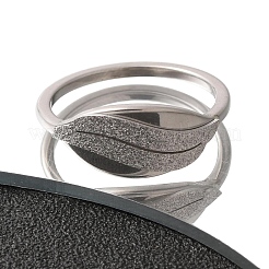 Textured Leaf 304 Stainless Steel Finger Ring for Women&nbsp;RJEW-L126-02B-P
