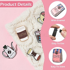 6Pcs 6 Styles Coffee Theme Enamel Pins&nbsp;JEWB-YW0001-06A