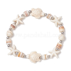 Starfish & Turtle Natural Freshwater Shell Beads Stretch Bracelets for Women&nbsp;BJEW-JB11922-02