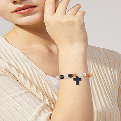 DIY Cross Acrylic & Wood Beads Necklace Making Kits&nbsp;DIY-LP0001-48