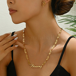 Fashionable Stainless Steel Word Stud Earrings & Pendant Necklaces Sets for Women&nbsp;MG1512