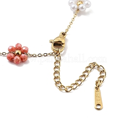 Glass and ABS Plastic Flower Link Chain Necklaces&nbsp;NJEW-H041-05G-01