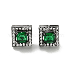 Square Brass Micro Pave Clear Cubic Zirconia Stud Earrings&nbsp;EJEW-G387-03B