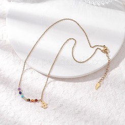 Chakra Natural Gemstone Faceted Round Beaded Pendant 304 Stainless Steel Cable Chain Necklaces&nbsp;NJEW-JN05531-02
