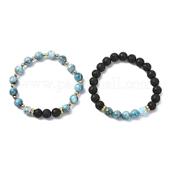 Adjustable Natural Apatite and Natural Lava Rock Stretch Bracelets&nbsp;BJEW-JB14150-04