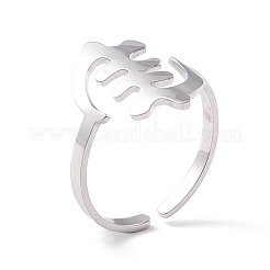 Non-Tarnish Fishbone Shape 304 Stainless Steel Cuff Ring for Women&nbsp;RJEW-B035-07P