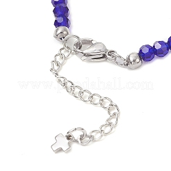 2Pcs 2 Colors 304 Stainless Steel Enamel Blue Evil Eye Tassel Glass Beaded Anklets for Women Men&nbsp;AJEW-AN00754