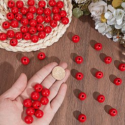Spray Painted Round Natural Schima Wood Beads&nbsp;WOOD-PA0001-81C-01