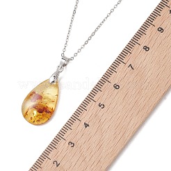 Natural Amber Teardrop Pendant 304 Stainless Steel Cable Chain Necklaces&nbsp;NJEW-JN05983-02