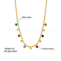 316 Surgical Stainless Steel Pave Colorful Cubic Zirconia Ball Chain Flat Round Tassel Necklaces&nbsp;FS-WGDEC77-01
