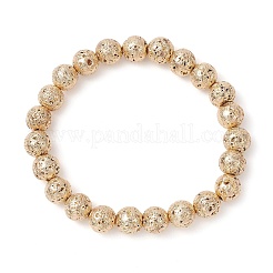 Electroplated Natural Lava Rock Round Beads Stretch Bracelets for Women Men&nbsp;BJEW-JB11982-01