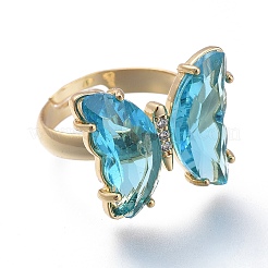 Adjustable Brass Glass Finger Rings&nbsp;RJEW-P148-A01-02