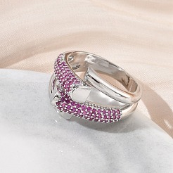 Brass Micro Pave Cubic Zirconia Cuff Open Rings for Women&nbsp;RJEW-L343-12P-02